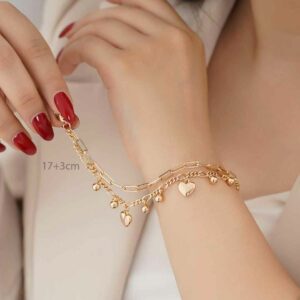 دستبند زنانه ژوپینگ زنجیری مدل مهره و قلب